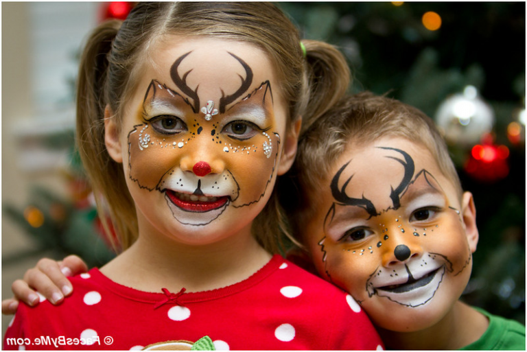 Two Children Reindeer Face Paint